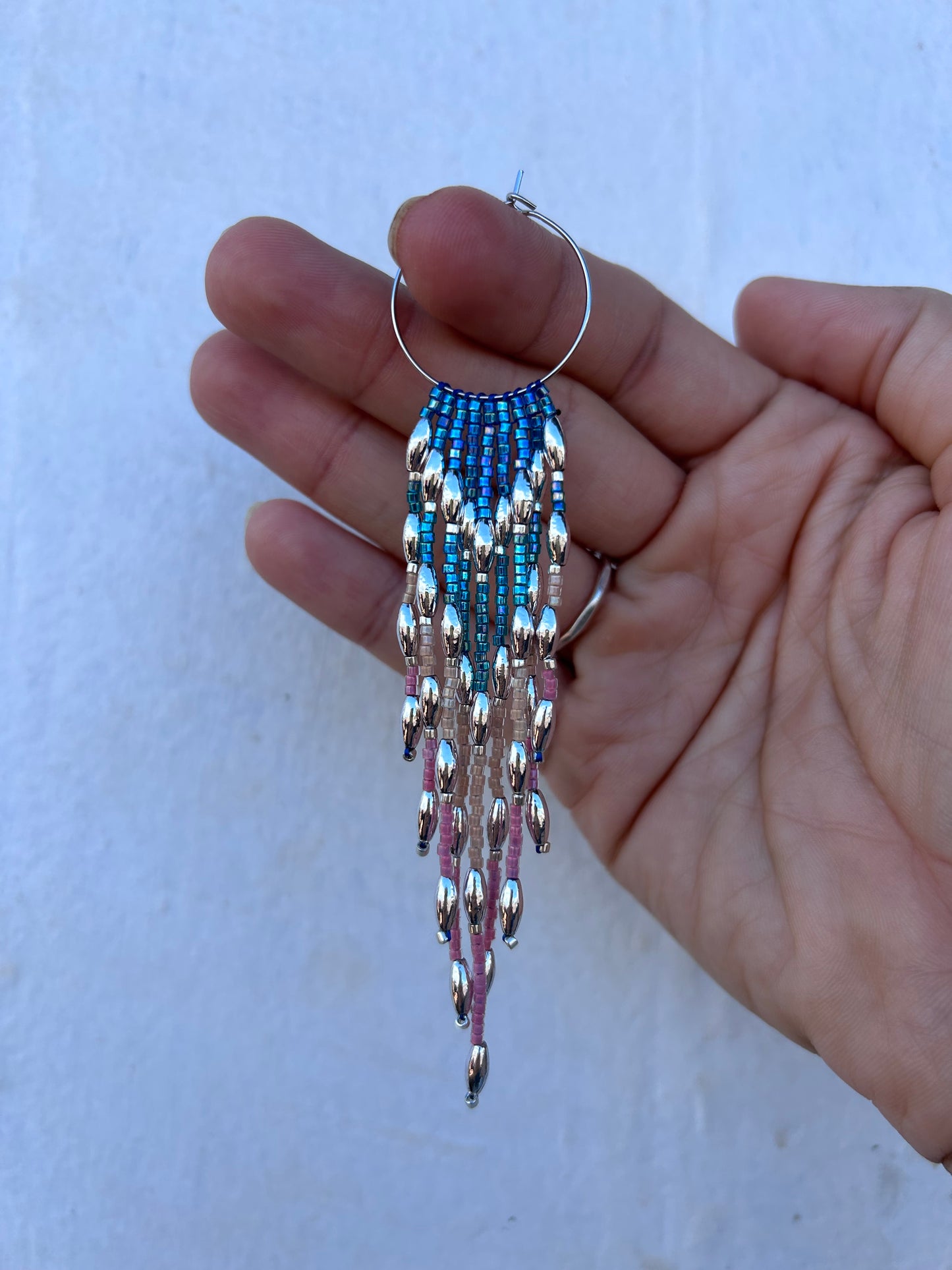 Mermaid Beaded Silver Hoops