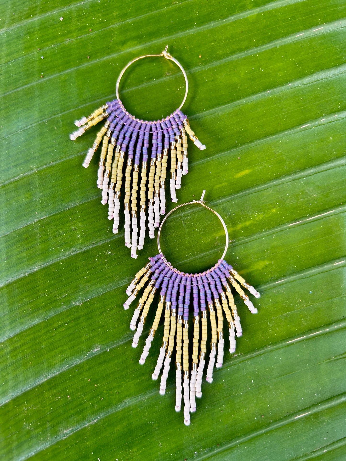 Purple Palm Fringe Earrings