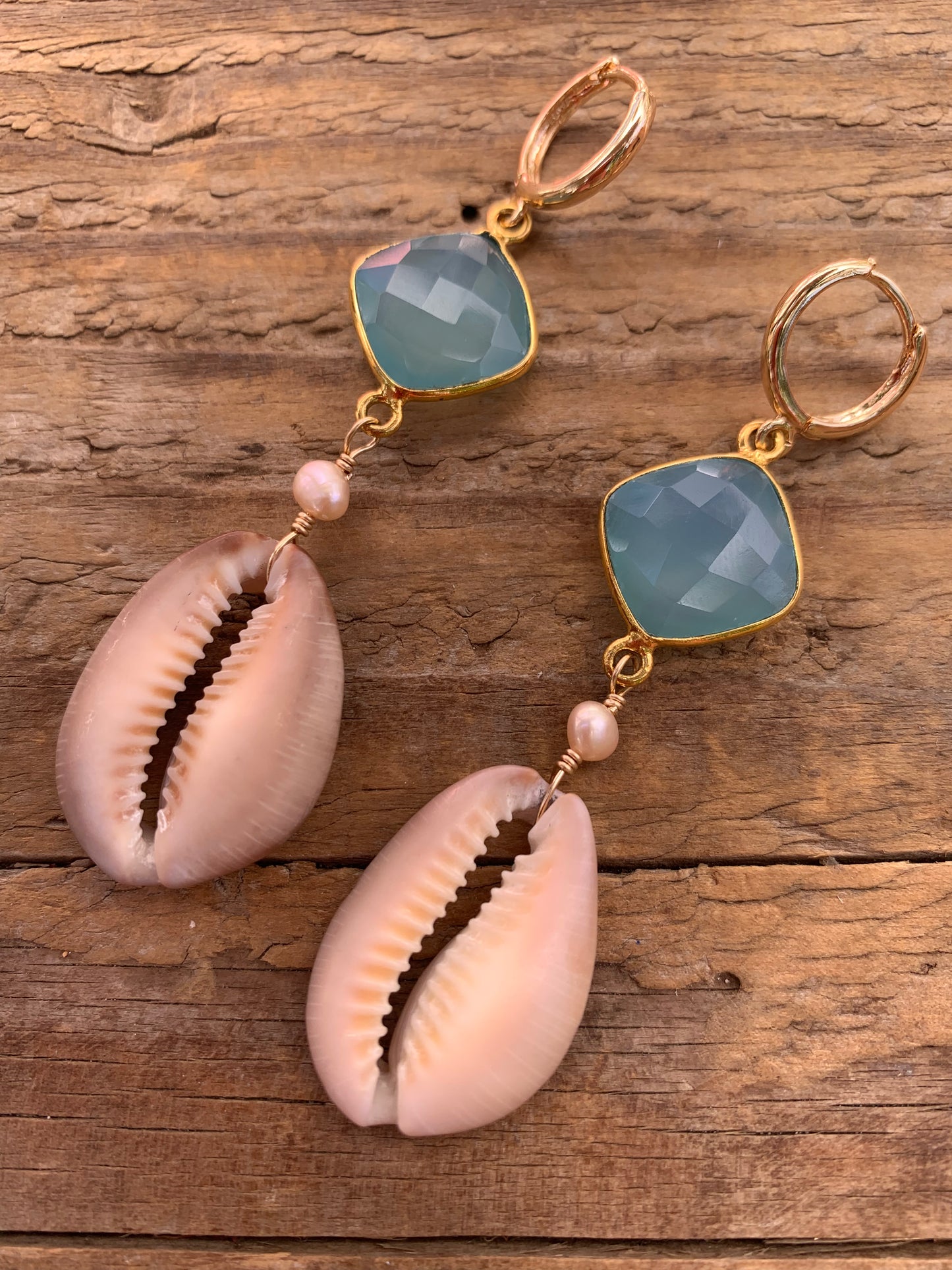 Chalcedony Pearl Cowrie Earrings