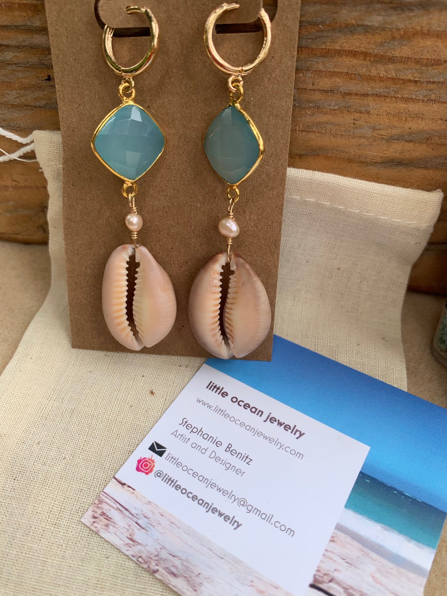 Chalcedony Pearl Cowrie Earrings