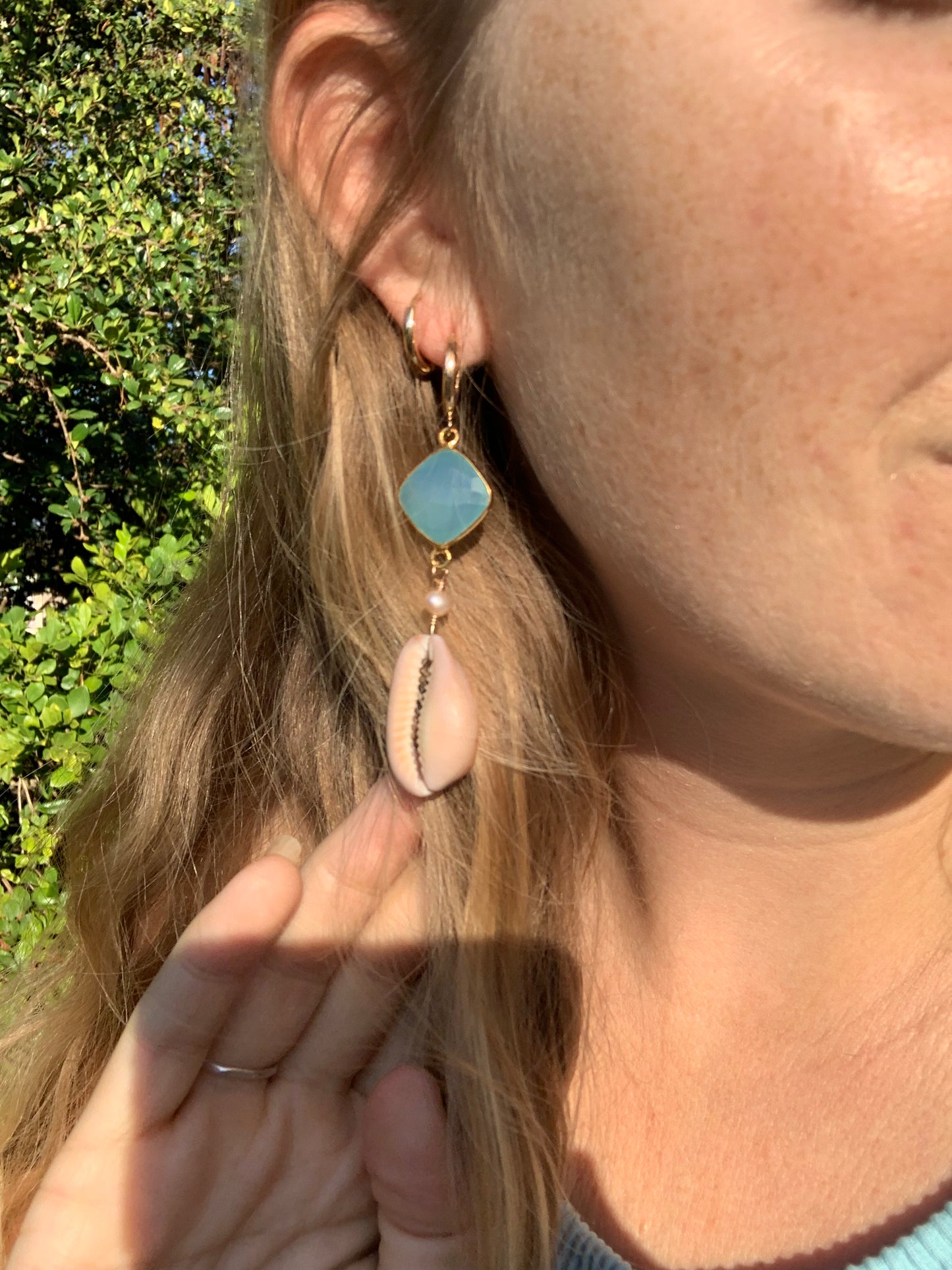Chalcedony Pearl Cowrie Earrings