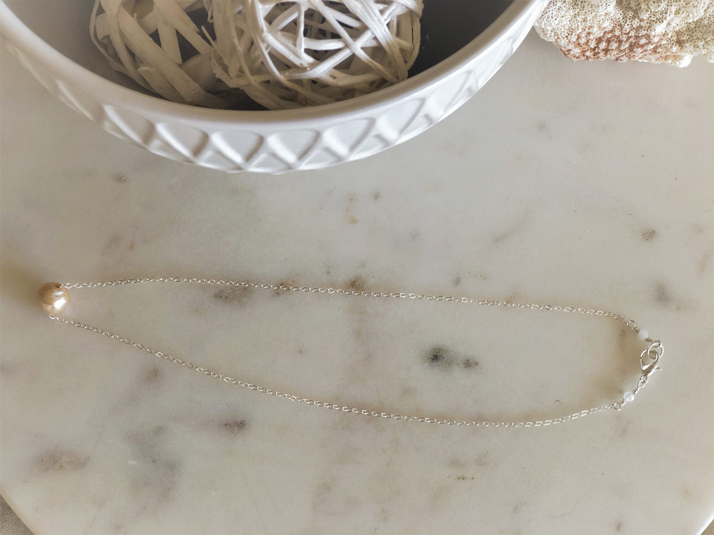Single Freshwater Pearl and Moonstone Silver Necklace