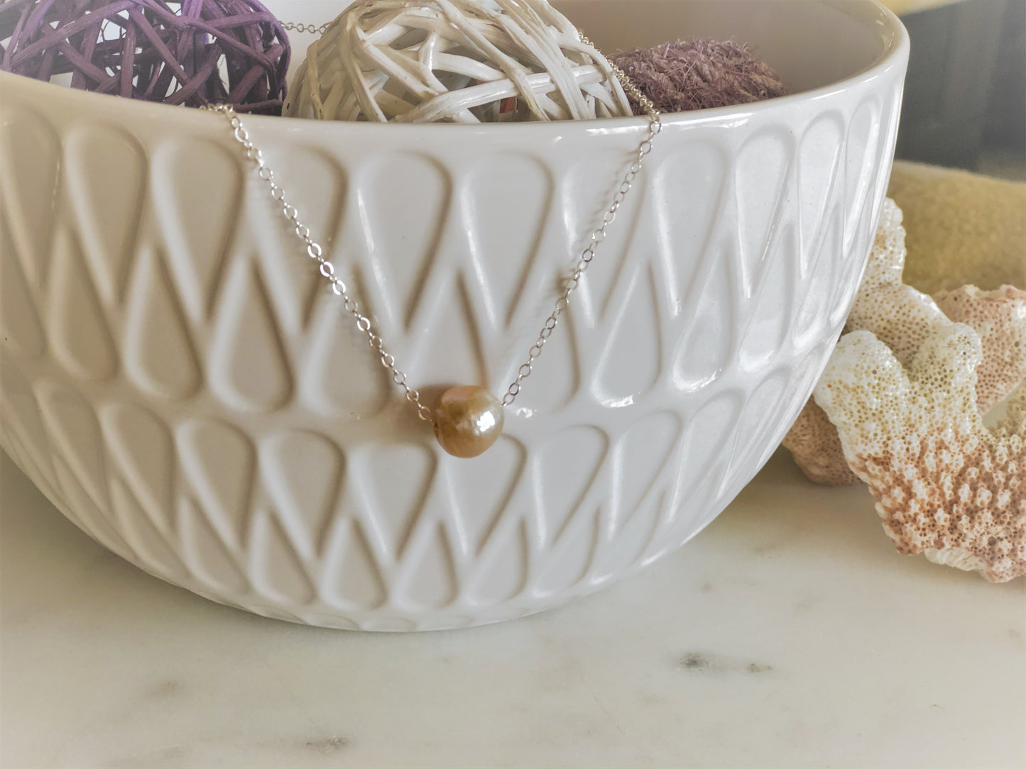 Single Freshwater Pearl and Moonstone Silver Necklace