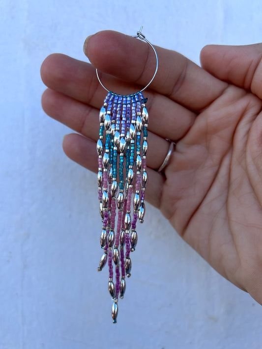 Mermaid Beaded Silver Hoops