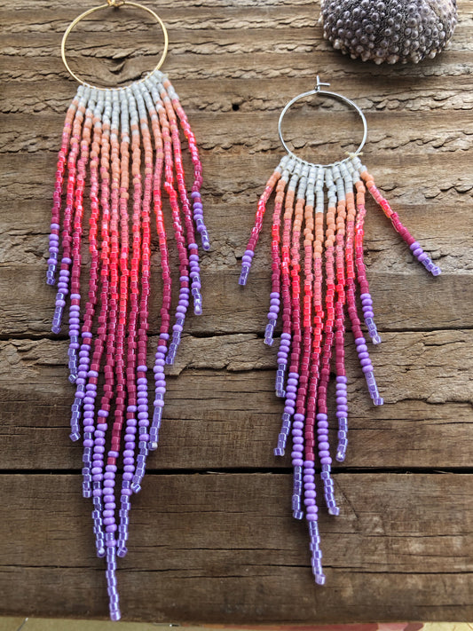 Maui Sunset Fringe Earrings- Bright pink