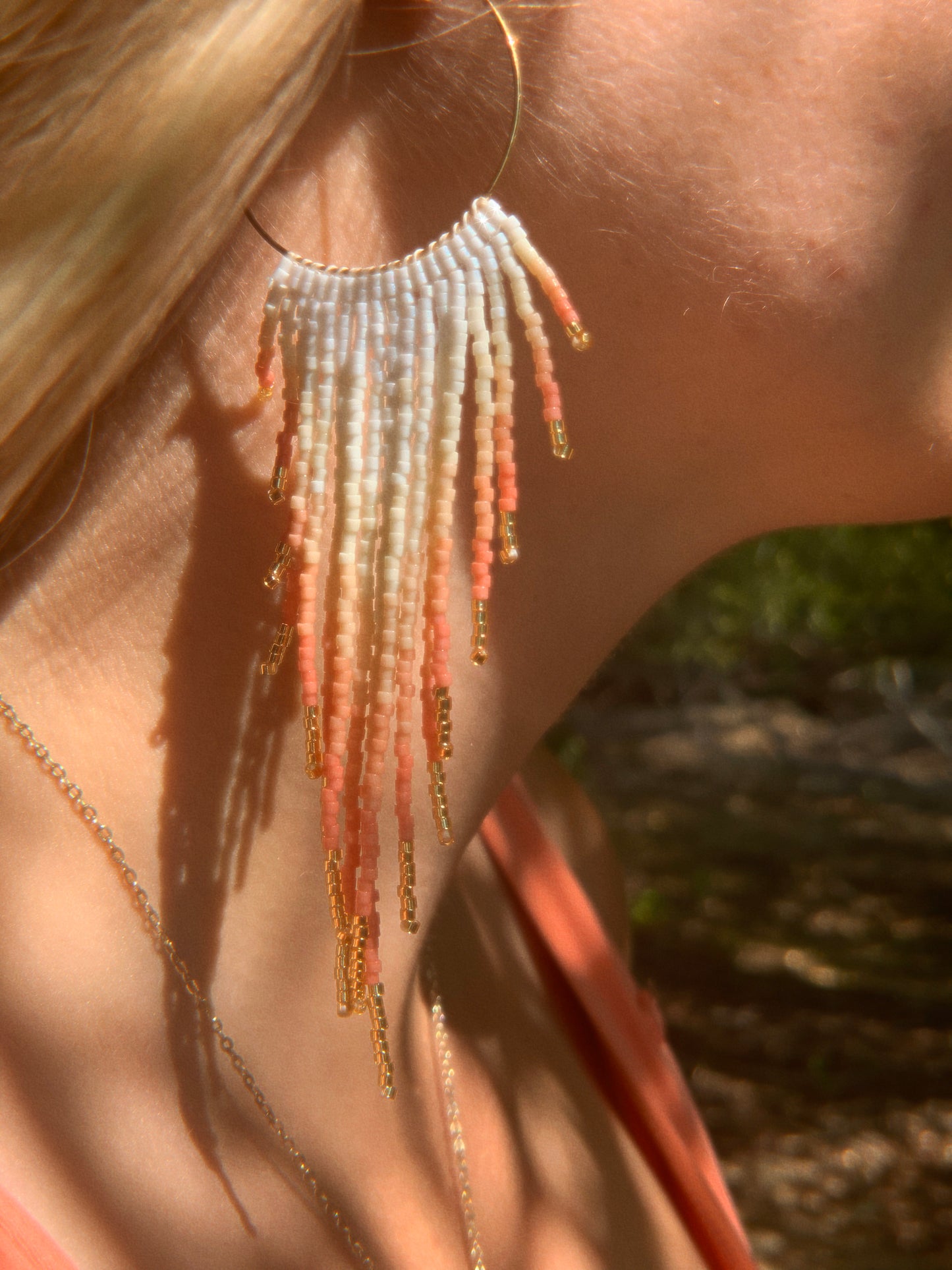 Large Hibiscus Fringe Earrings