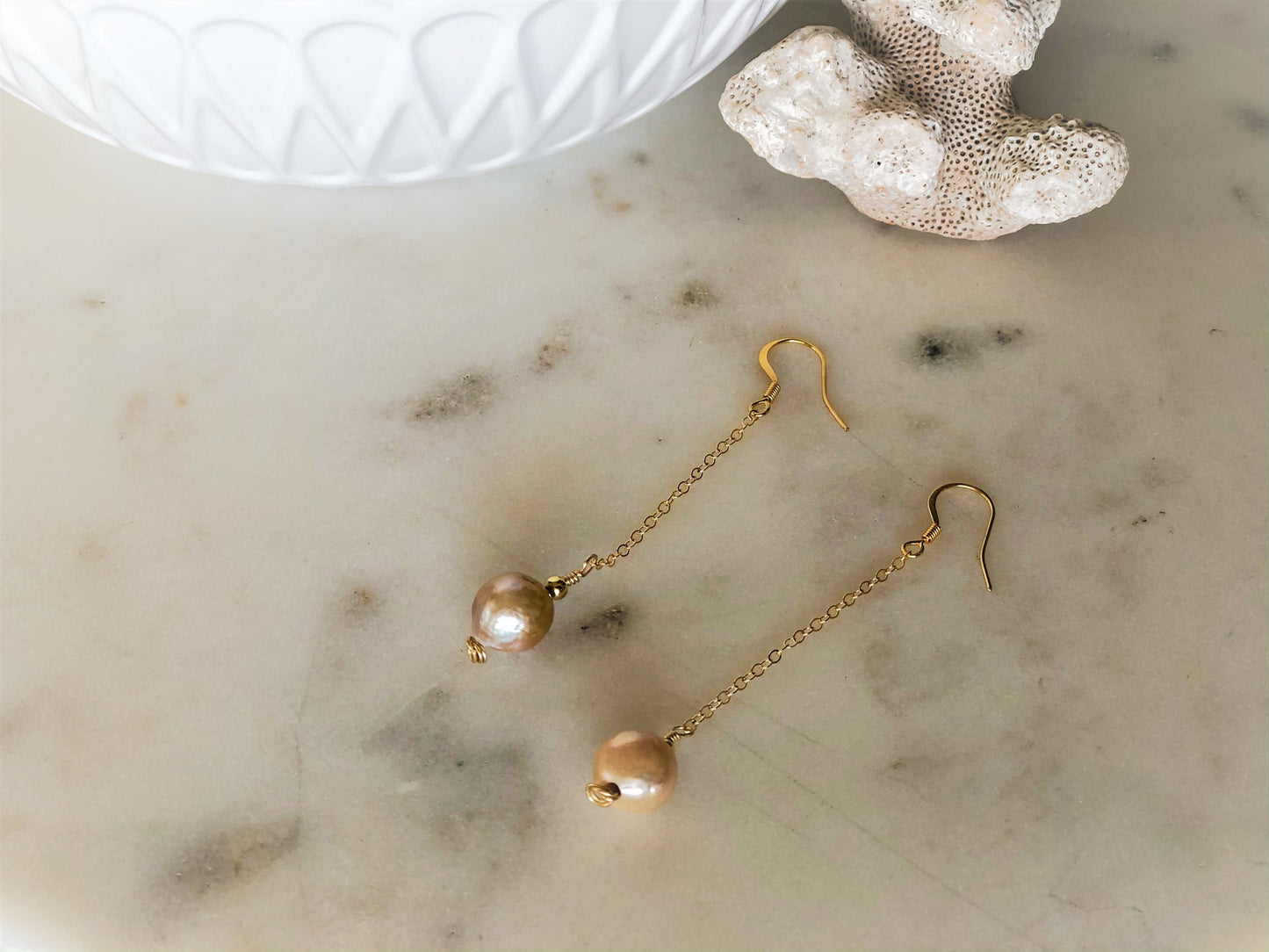 Single Freshwater Pearl 14k Gold Drop Chain Earrings